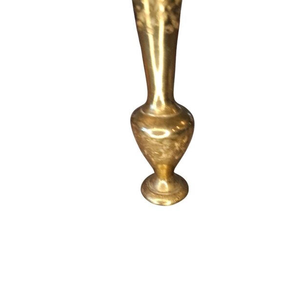 Vintage Brass Bud Vase Etched‎ Flowers India 8 Inches Patina Gold Metal Decor - Picture 4 of 10
